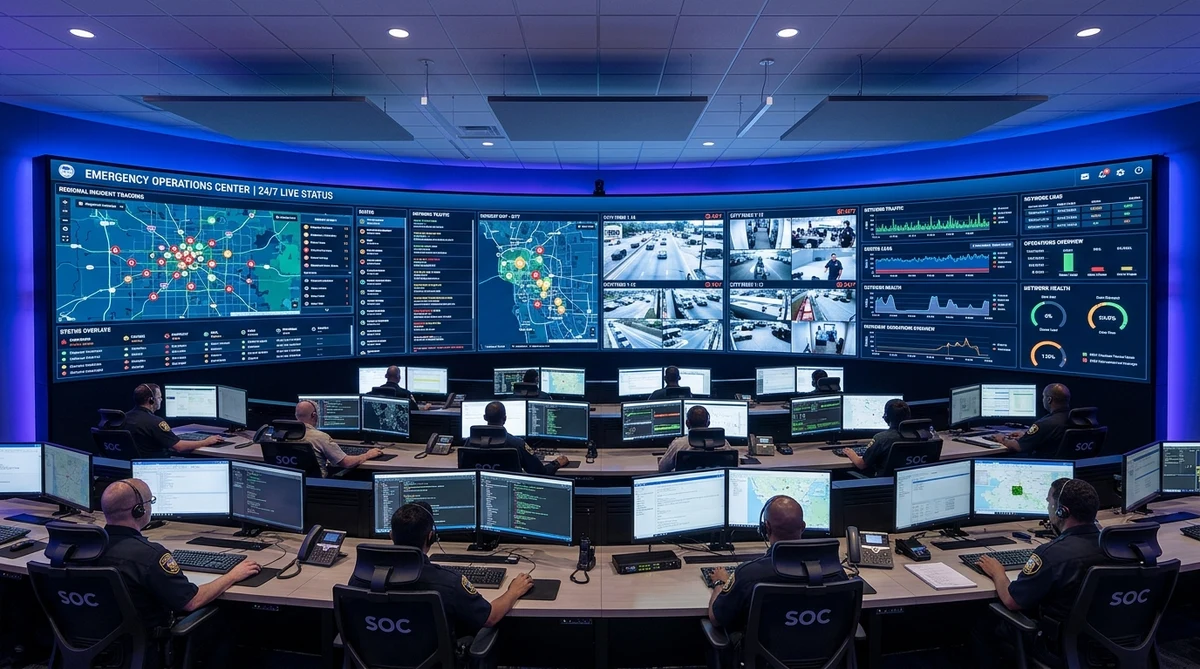 Mission-critical control room and SOC with curved video wall