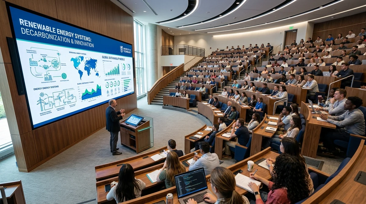 Large commercial display in university tiered lecture hall