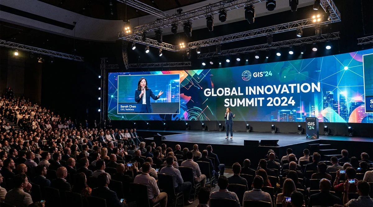 Grand corporate summit and live event main stage LED backdrop display